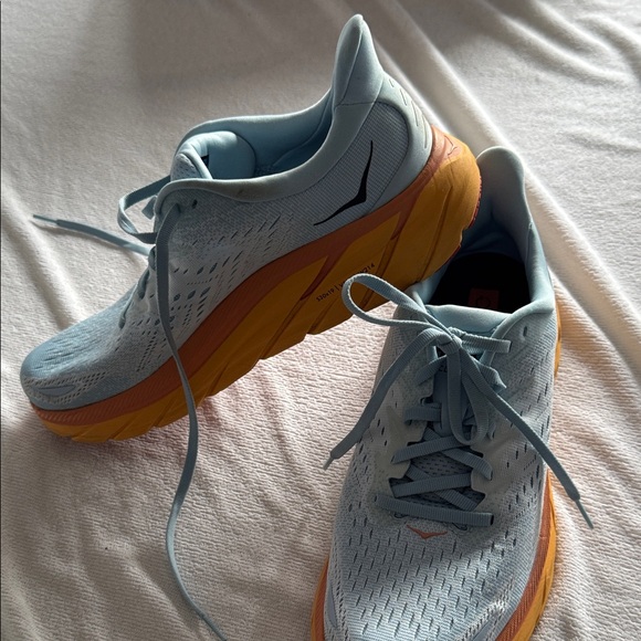 Hoka Clifton 8 Sky Blue with Orange Trim - Picture 2 of 5